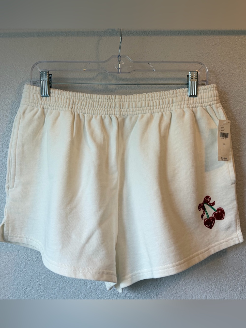 SOLD / Beach Riot Malik Pull-On Shorts in Ivory Red Cherry Bow, NWT, Large. $98 - Picture 14 of 16